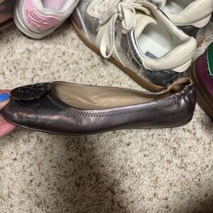 Tory Burch Shimmering Pewter Flats